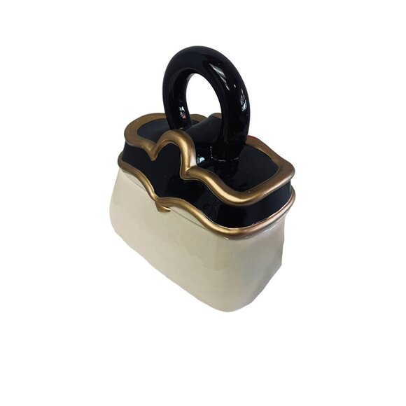 Davids Cookies Christmas Themed Purse Cookie Jar Bow & Holly Red Gold & Black - Picture 6 of 7